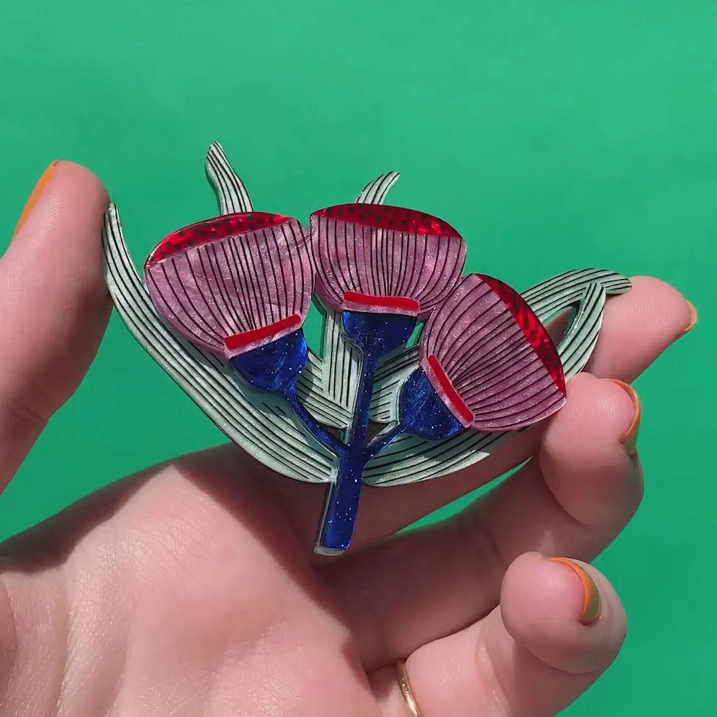 Erstwilder Ruby Red-Flowering Gum Brooch^ Brooches