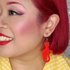 Erstwilder Sitting Cat Bubble Resin Drop Earrings - Red^ Essential Earrings