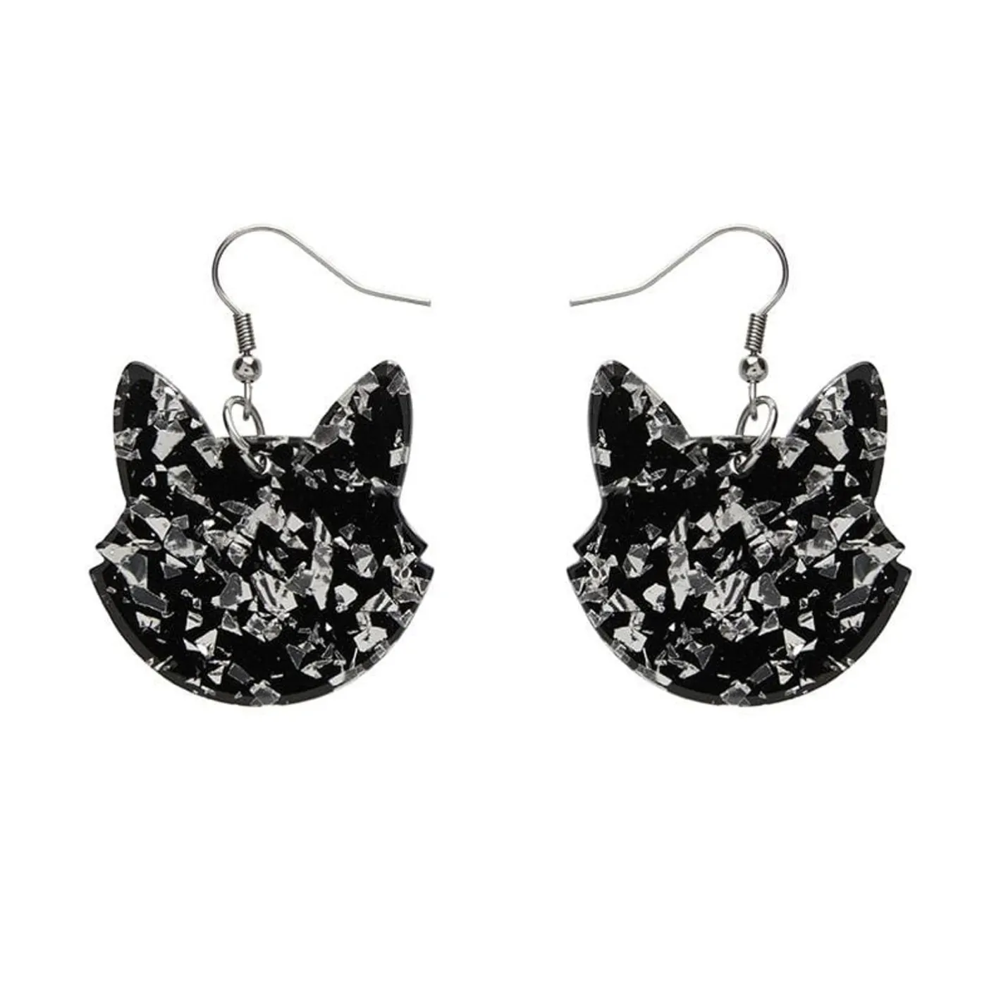Erstwilder Solid Cat Head Chunky Glitter Resin Drop Earrings - Silver^ Essential Earrings