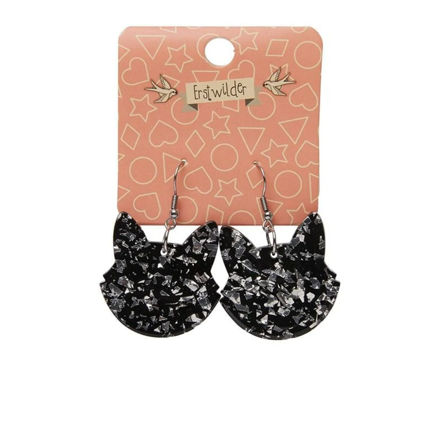 Erstwilder Solid Cat Head Chunky Glitter Resin Drop Earrings - Silver^ Essential Earrings