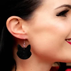 Erstwilder Solid Cat Head Ripple Resin Drop Earrings - Black^ Essential Earrings