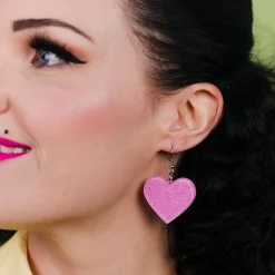 Erstwilder Solid Heart Glitter Resin Drop Earrings - Pink^ Essential Earrings
