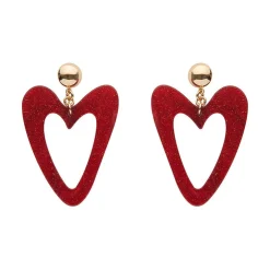 Erstwilder Statement Glitter Ripple Resin Heart Drop Earrings - Red^ Essential Earrings