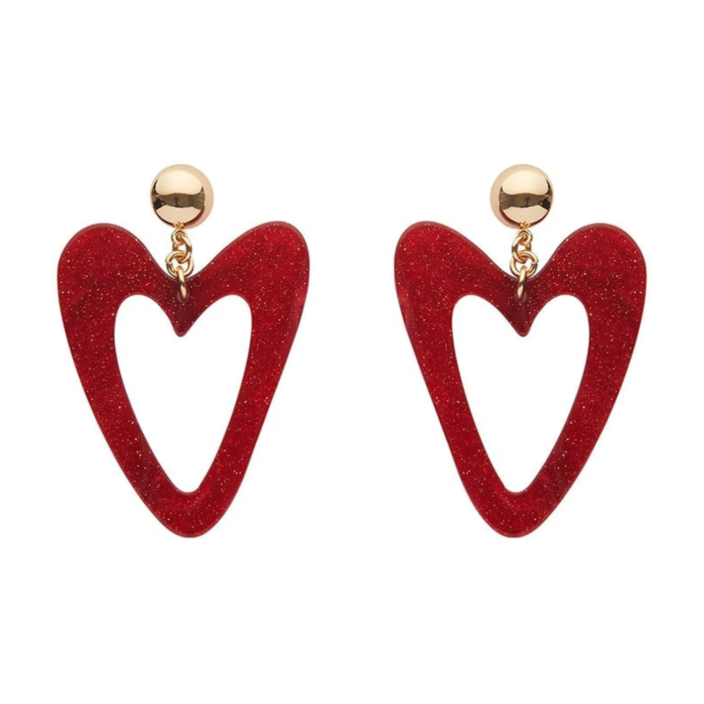 Erstwilder Statement Glitter Ripple Resin Heart Drop Earrings - Red^ Essential Earrings