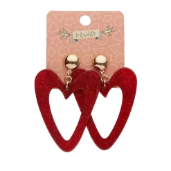 Erstwilder Statement Glitter Ripple Resin Heart Drop Earrings - Red^ Essential Earrings
