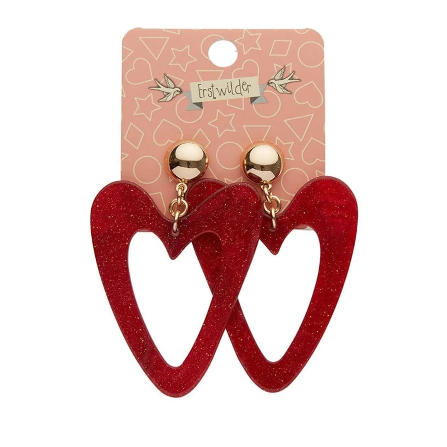 Erstwilder Statement Glitter Ripple Resin Heart Drop Earrings - Red^ Essential Earrings