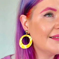 Erstwilder Statement Marble Resin Circle Drop Earrings - Yellow^ Essential Earrings