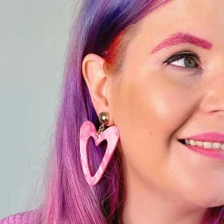 Erstwilder Statement Marble Resin Heart Drop Earrings - Pink^ Essential Earrings