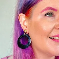 Erstwilder Statement Ripple Resin Circle Drop Earrings - Black^ Essential Earrings