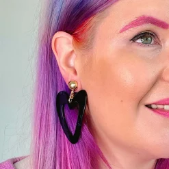 Erstwilder Statement Ripple Resin Heart Drop Earrings - Black^ Essential Earrings