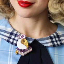 Erstwilder Studious Snow Owl Brooch^ Brooches