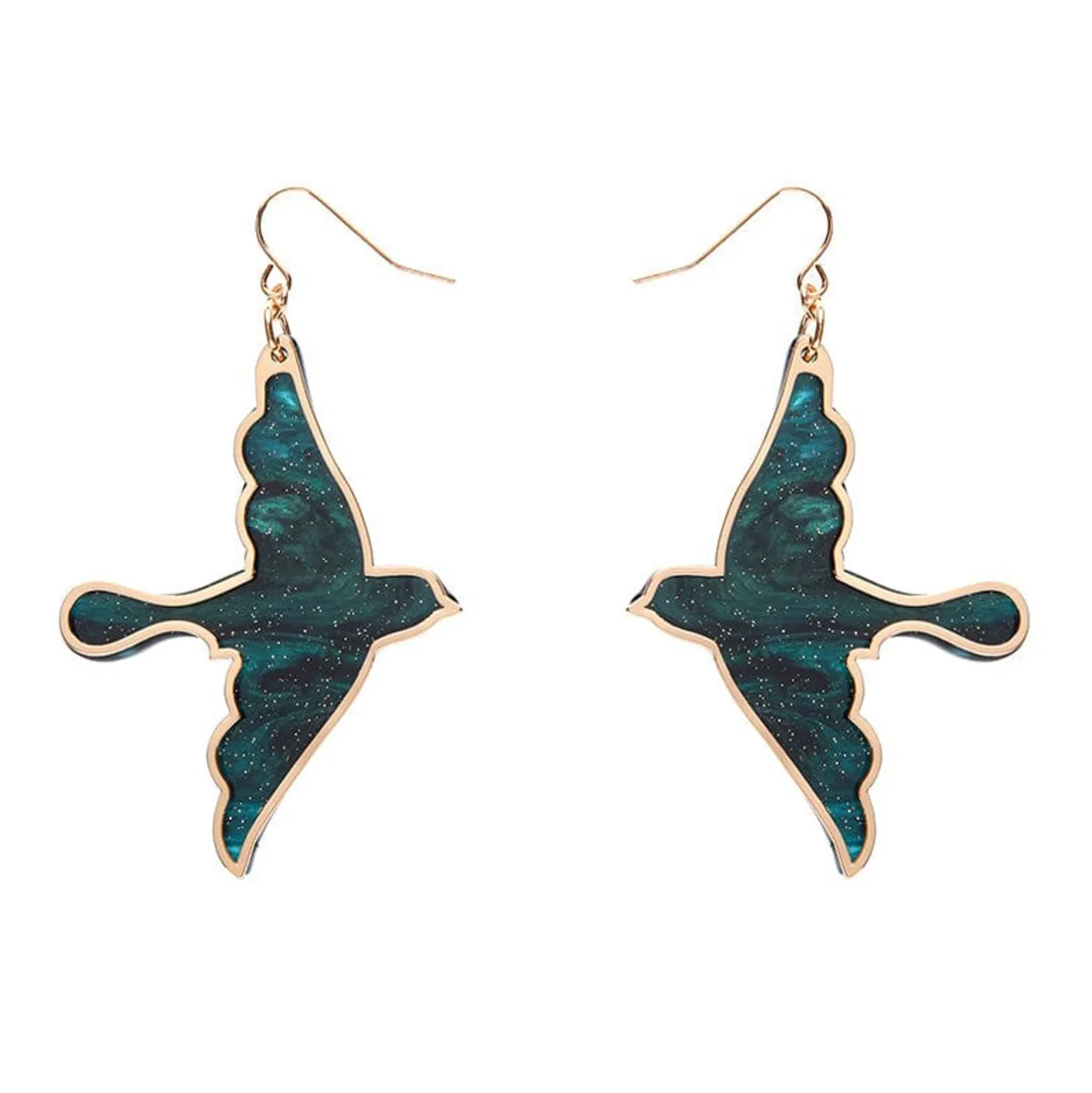Erstwilder Swallow Ripple Glitter Resin Drop Earrings - Green^ Essential Earrings
