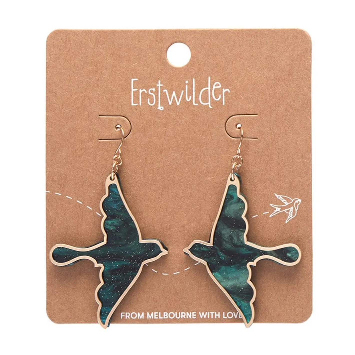 Erstwilder Swallow Ripple Glitter Resin Drop Earrings - Green^ Essential Earrings