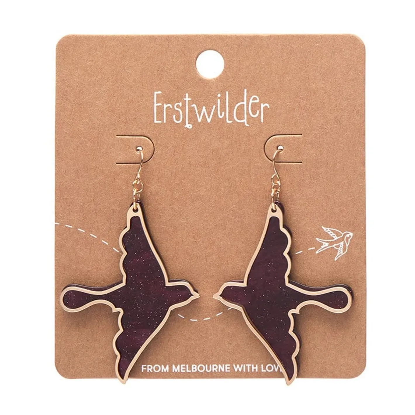 Erstwilder Swallow Ripple Glitter Resin Drop Earrings - Burgundy^ Essential Earrings