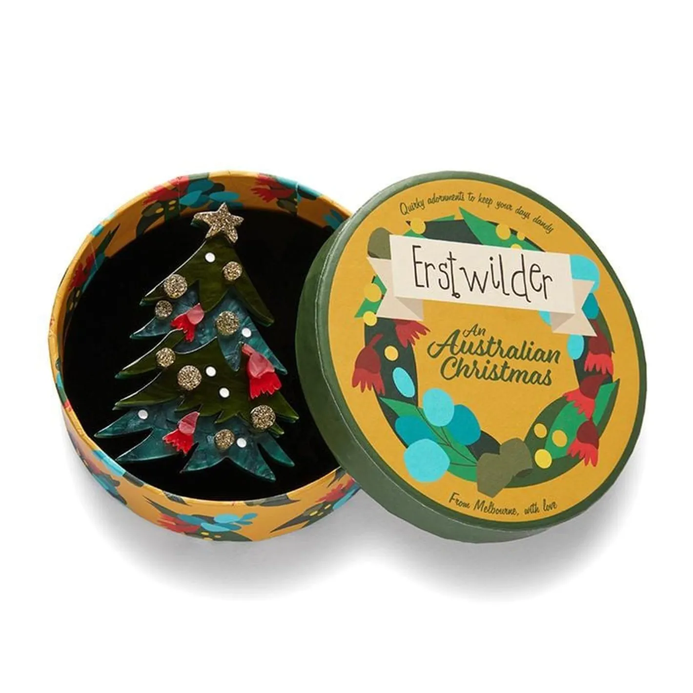 Erstwilder Yuletide Timber Brooch^ Brooches